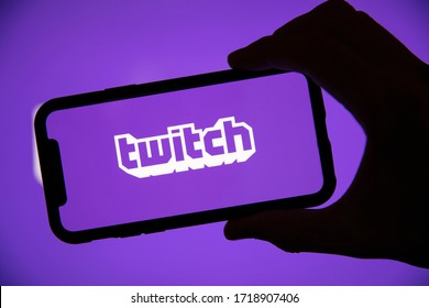 LONDON, UK - April 30 2020: Twitch game live streaming logo on a smartphone