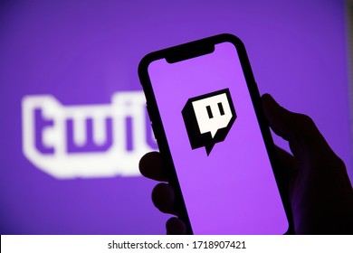 LONDON, UK - April 30 2020: Twitch game live streaming logo on a smartphone