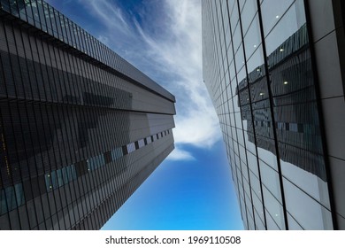 London, UK - April 30, 2021: Vertigo Take, 1 Undershaft Tower, Known As The Trellis, Reflected In Another Glass Skyscraper. City Of London.