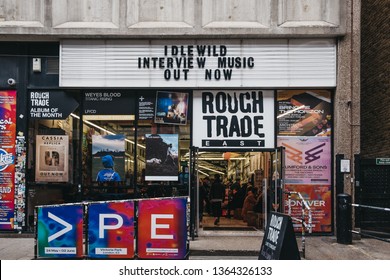 London, UK - April 6, 2019:  Exterior Of Rough Trade In Brick Lane, East London, Music Shop Inside Old Brewery With A Coffee Shop, Also Selling Books And Hosting In-store Gigs.