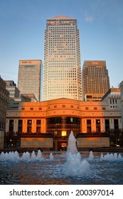 London, UK - April 8 2010: Fauntain In Canada Square In Canary Wharf, London.