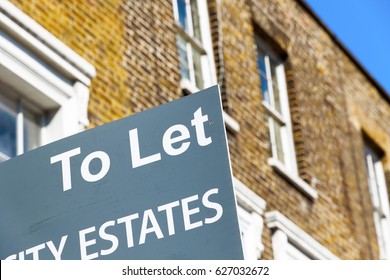 London, UK - April 8, 2017 - To Let Sign Outside A English Townhouse