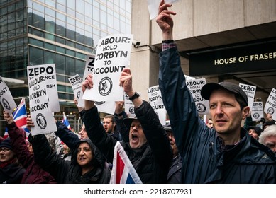 London, UK. April 8 2018. Protestors Campaigning Against Anti Semitism In The UK Labour Party Outside Labour Party HQ At Southside, Victoria Street, London. 