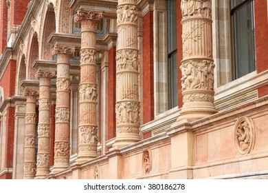 London, UK - Architecture Features Of Victoria And Albert Museum Exterior Ornaments.