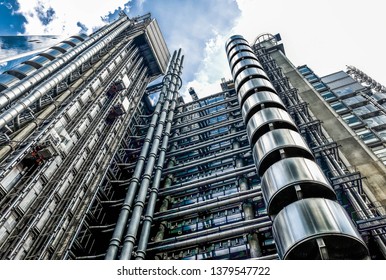 London, UK, Aug 2018, facade of The Lloyd's building in the City of London.