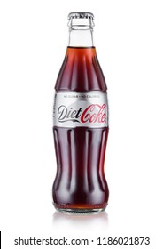 LONDON, UK - AUGUST 10, 2018: Bottle of Diet Coke Coca Cola soft drink on white.