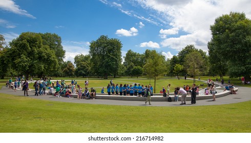 LONDON, UK - AUGUST 14, 2014: - Hyde Park In The Enter Of London, Nature Island In The Middle Of Busy Capital 