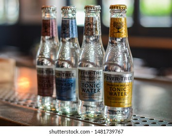 London, UK, August 15, 2019: Fever Tree Tonic Water On The Bar 