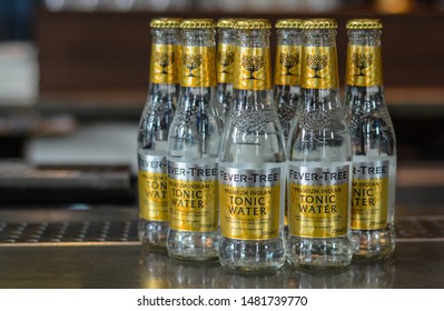 London, UK, August 15, 2019: Fever Tree Tonic Water On The Bar 