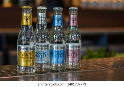 London, UK, August 15, 2019: Fever Tree Tonic Water On The Bar 