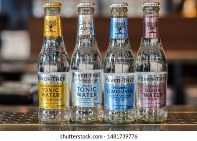 London, UK, August 15, 2019: Fever Tree Tonic Water On The Bar 