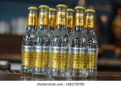 London, UK, August 15, 2019: Fever Tree Tonic Water On The Bar 