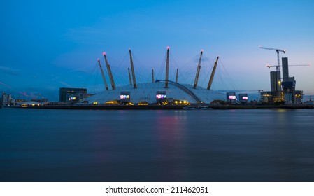 LONDON, UK - August 16, 2014: Millennium Dome at dusk.  It was built to house an exhibition celebrating the beginning of the third millennium. It's now a key feature of The O2 