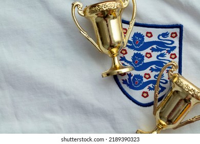 LONDON, UK - August 2022: Three Lions National Emblem Badge On An England Football Team Shirt