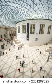 London, Uk - August 21, 2022:  Wide Angle View Of The Inside The Great Hall Of The British Museum.