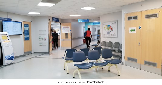 London, Uk, August 22nd 2018: Queen Elizabeth hospital reception and waiting  room