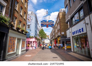 London, UK - August 23, 2022: Carnaby Street London, A Famous Shopping Street In Soho, In Summer.