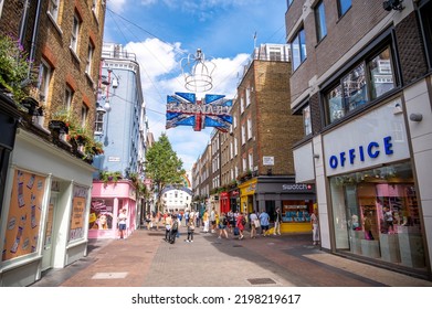 London, UK - August 23, 2022: Carnaby Street London, A Famous Shopping Street In Soho, In Summer.