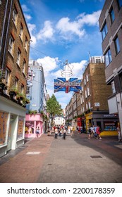 London, UK - August 23, 2022: Carnaby Street London, A Famous Shopping Street In Soho, In Summer.