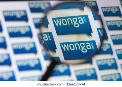 LONDON, UK - AUGUST 28th 2018: Wonga Payday Lender Logo On A Computer Screen. Wonga Is A Payday Loan Company Offering Short-term, High-cost Credit.