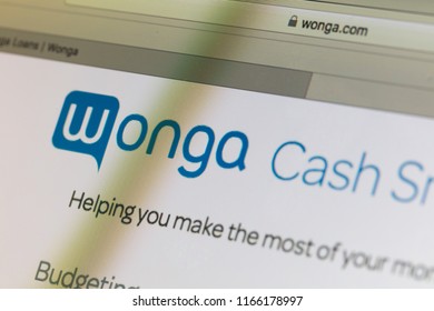 LONDON, UK - AUGUST 28th 2018: Wonga Payday Lender Logo On A Computer Screen. Wonga Is A Payday Loan Company Offering Short-term, High-cost Credit.