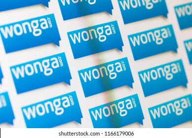 LONDON, UK - AUGUST 28th 2018: Wonga Payday Lender Logo On A Computer Screen. Wonga Is A Payday Loan Company Offering Short-term, High-cost Credit.