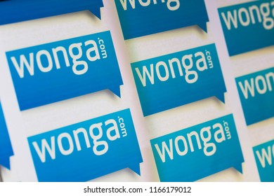 LONDON, UK - AUGUST 28th 2018: Wonga Payday Lender Logo On A Computer Screen. Wonga Is A Payday Loan Company Offering Short-term, High-cost Credit.