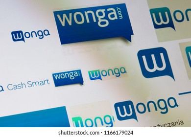 LONDON, UK - AUGUST 28th 2018: Wonga Payday Lender Logo On A Computer Screen. Wonga Is A Payday Loan Company Offering Short-term, High-cost Credit.