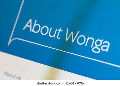 LONDON, UK - AUGUST 28th 2018: Wonga Payday Lender Logo On A Computer Screen. Wonga Is A Payday Loan Company Offering Short-term, High-cost Credit.