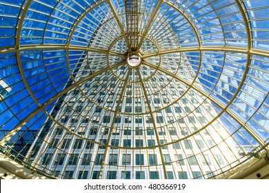 London, UK - August 30, 2016 - Glass Dome In Canary Wharf Shopping Centre