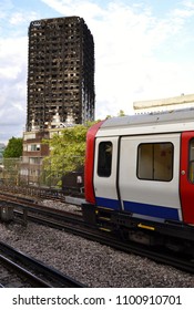 London, UK August 4, 2017 A View Of The Burnt Grenfell Tower From The Latimer Road Tube Station London, UK On August 4, 2017