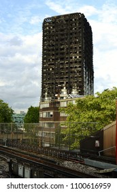 London, UK August 4, 2018 A View Of The Burnt Grenfell Tower  From The Latimer Road Tube Station London, UK On August 4, 2018