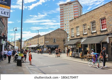 London / UK - August 5 2020: Broadway Market High Street, Hackney, East London