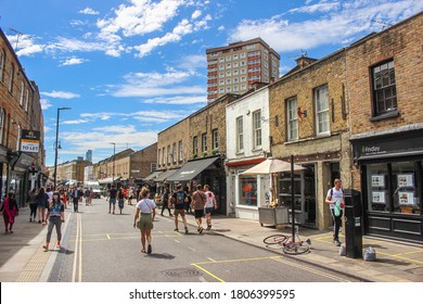 London / UK - August 5 2020: Broadway Market High Street, Hackney, East London