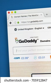 LONDON, UK - AUGUST 7TH 2017: The homepage of the official website for GoDaddy - the American internet domain registrar and web hosting company, on 7th August 2017.