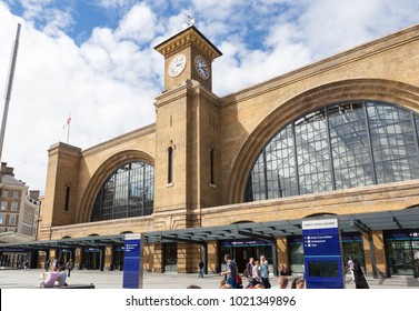 LONDON, UK - AUGUST 9, 2015: Kings Cross Railway Station London With People Outside.