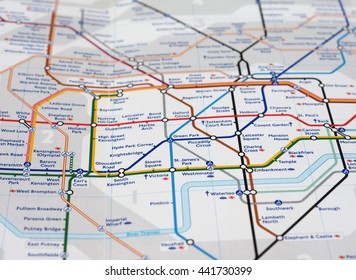 LONDON, UK - CIRCA APRIL 2016: Detail of the tube map with selective focus on central zone 1 station