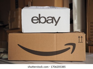 LONDON, UK - CIRCA APRIL 2020: Ebay and Amazon packets