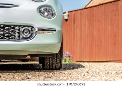 London, UK - Circa April 2020: Ground Level View Of A Popular, Italian-built City Car See Parked In A Private, Gravel Driveway. The Car Is New, Received From The Showroom.