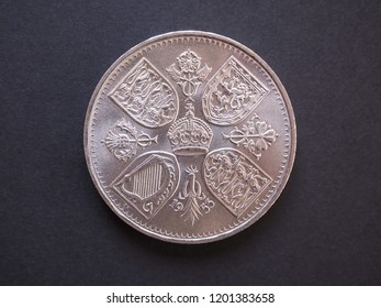 LONDON, UK - CIRCA DECEMBER 2014: 5 Shillings Predecimal British Pound Coin, Withdrawn On Decimal Day, I.e. 15 February 1971