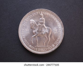 LONDON, UK - CIRCA DECEMBER 2014: 5 Shillings Predecimal British Pound Coin, Withdrawn On Decimal Day, I.e. 15 February 1971