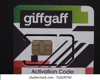 LONDON, UK - CIRCA JULY 2017: GiffGaff Sim Card For British Mobile Virtual Network Operator (MVNO) Using The United Kingdom O2 Network