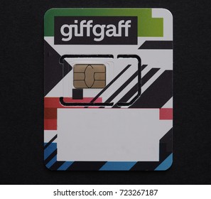 LONDON, UK - CIRCA JULY 2017: GiffGaff Sim Card For British Mobile Virtual Network Operator (MVNO) Using The United Kingdom O2 Network