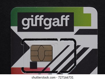 LONDON, UK - CIRCA JULY 2017: GiffGaff Sim Card For British Mobile Virtual Network Operator (MVNO) Using The United Kingdom O2 Network