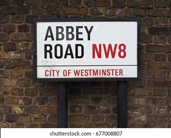 LONDON, UK - CIRCA JUNE 2017: Abbey Road Street Sign Made Famous By The 1969 Beatles Album Cover