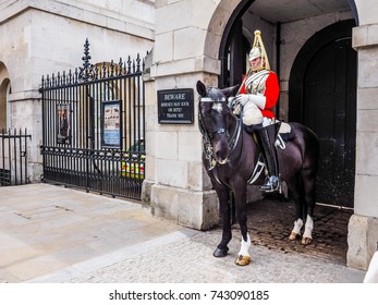 LONDON, UK - CIRCA JUNE 2017: Guard at Horse Guards parade ground, high dynamic range