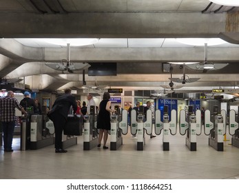 LONDON, UK - CIRCA JUNE 2018: Westminster Tube Station