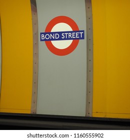 LONDON, UK - CIRCA JUNE 2018: Bond Street Tube Station Roundel