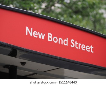 LONDON, UK - CIRCA SEPTEMBER 2019: New Bond Street Tube Station Sign