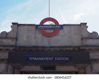 LONDON, UK - CIRCA SEPTEMBER 2019: Embankment Tube Station